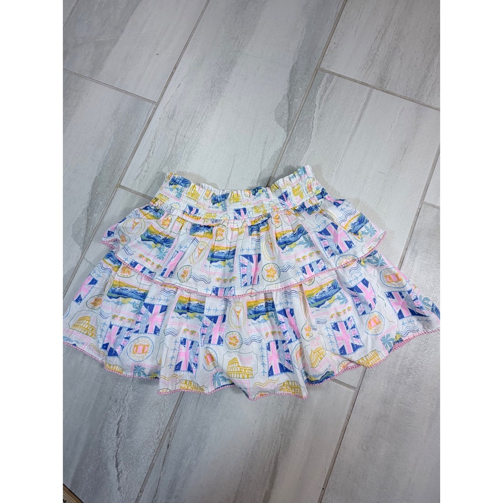 Lilly Pulitzer Travel Print Tiered Mini Skirt Pink Blue White Size Medium